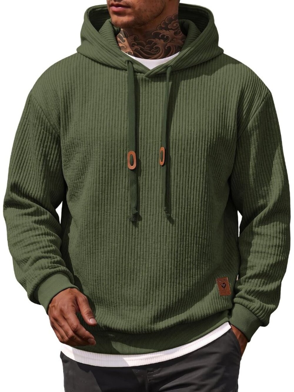 Coofandy Men's Army Green Long Sleeve Adjustable Drawstring Pullover Hoodies